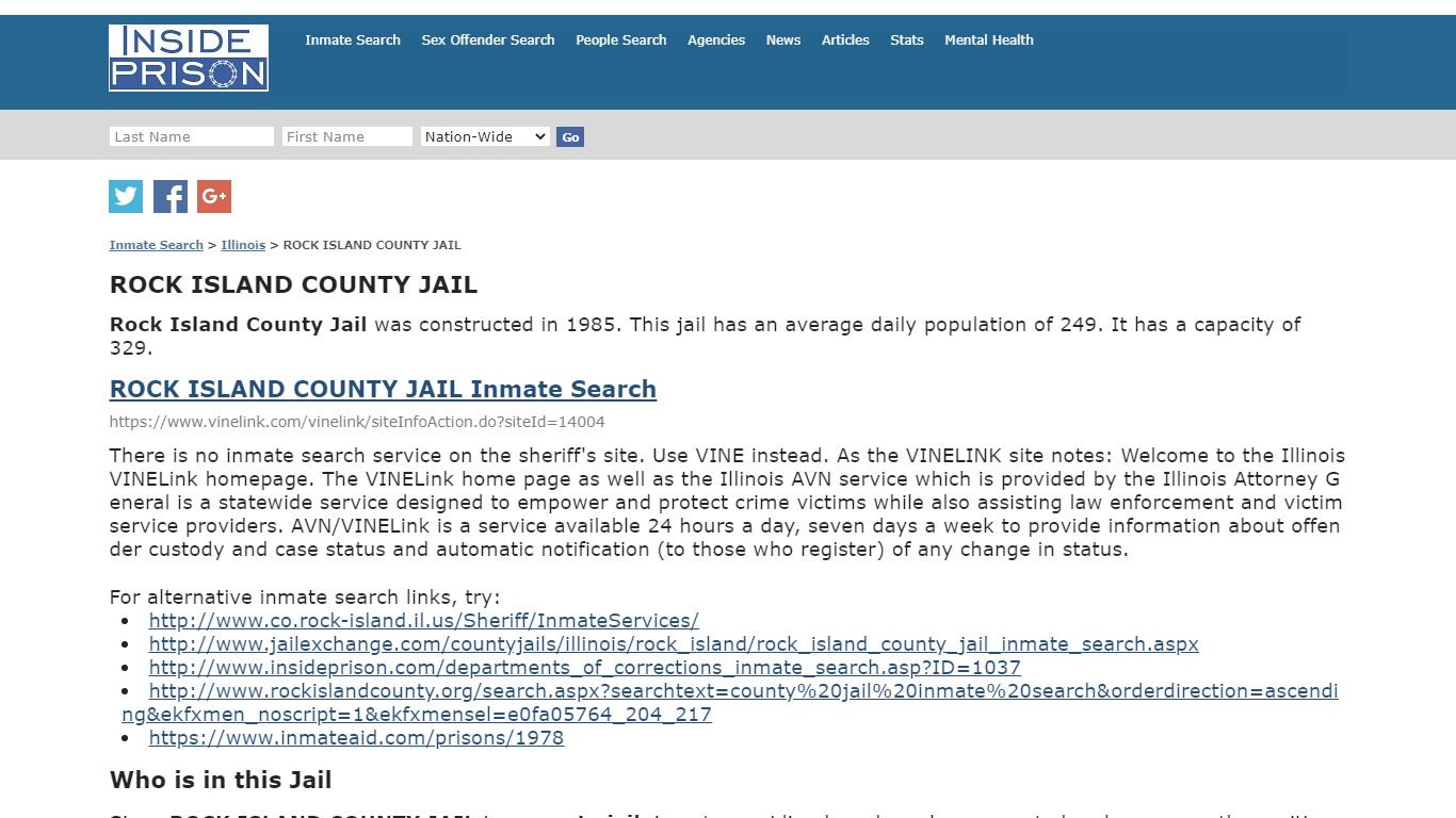 ROCK ISLAND COUNTY JAIL - Illinois - Inmate Search